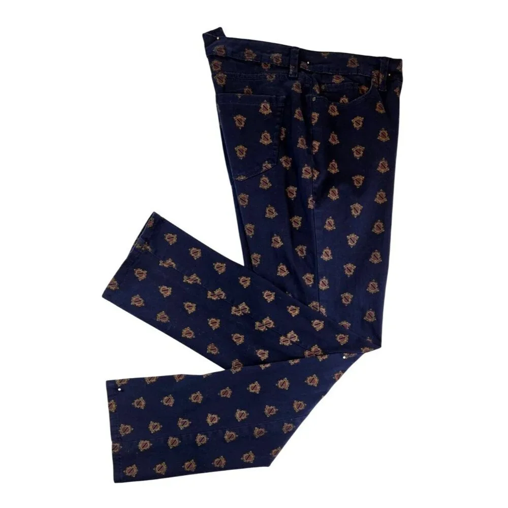 Charter Club Lexington Straight Leg Jeans 6 Navy Blue Preppy Family Crest Ankle